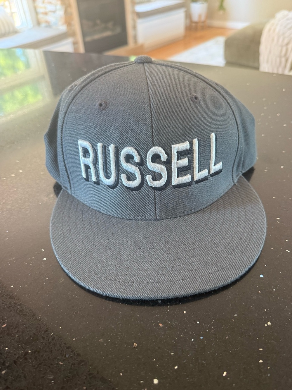 Russell Athletic Black Snapback Cap with White Raised Logo